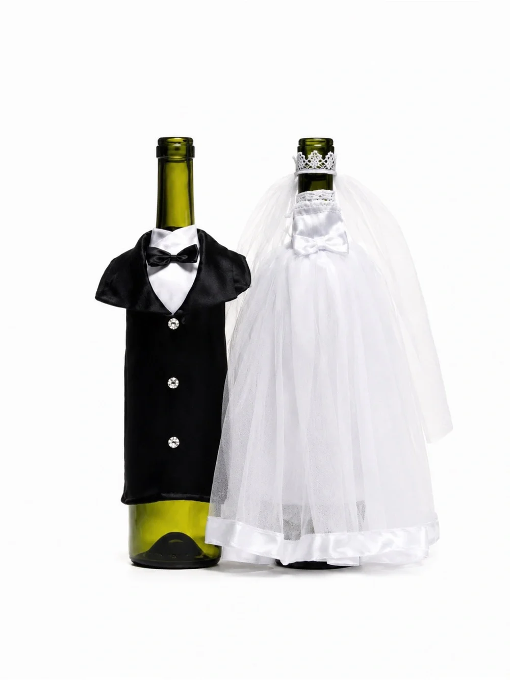 Wedding Wine Bottle Dress and Tuxedo Set - White & Black